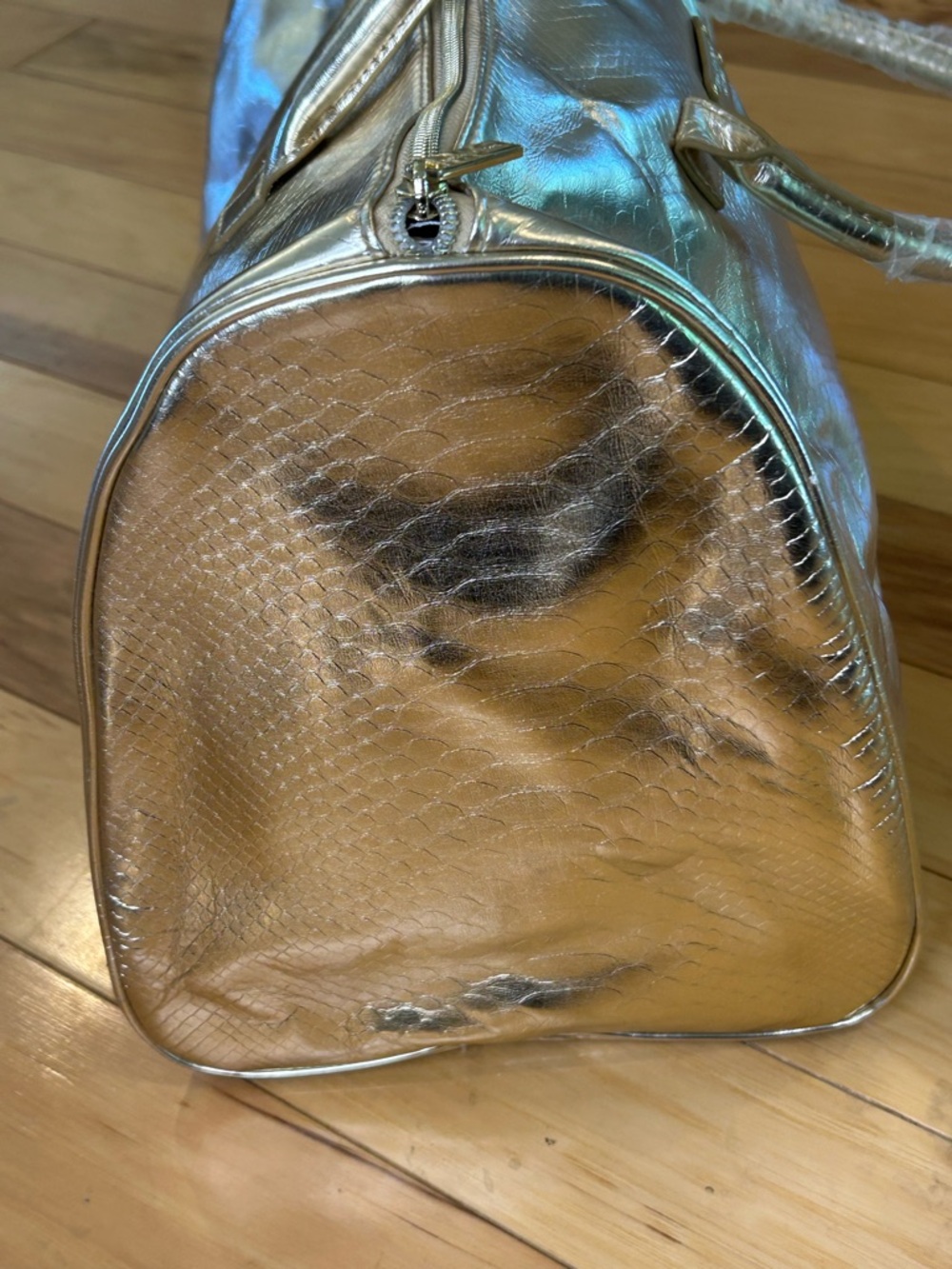 Michael Kors Metallic Gold Snakeskin Embossed Women's Satchel Tote Weekend Bag - Picture 7 of 16